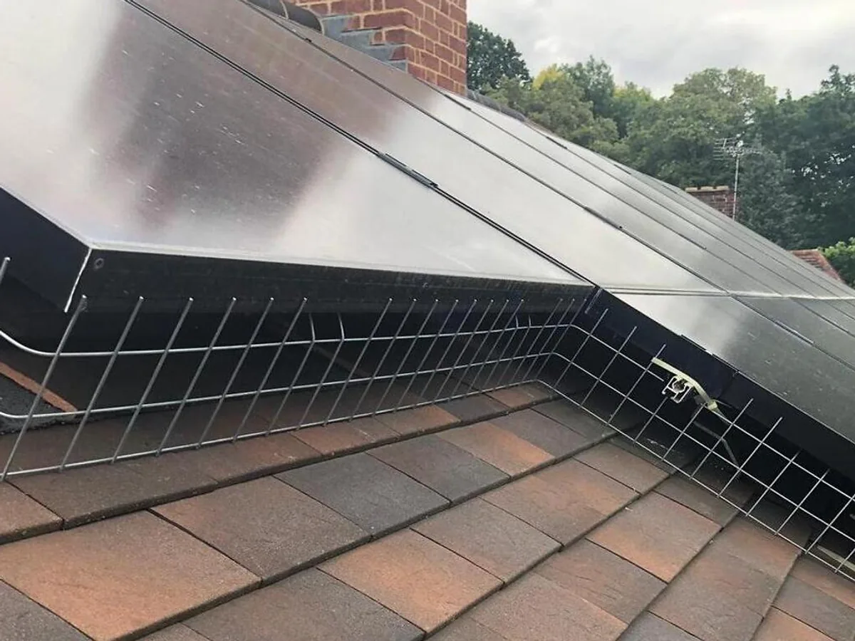 Bird-proofing mesh around solar panels