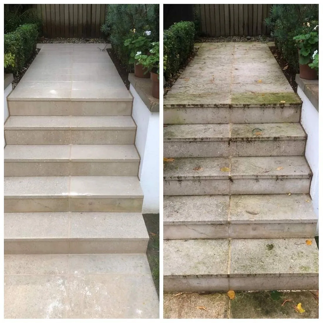 Before and after exterior steps cleaning